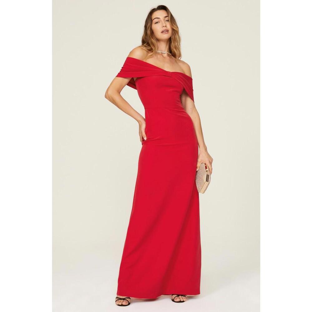 Sachin & Babi Red Julia Gown Size 10 (Small Hole & Seam Tear)